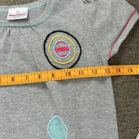 Hanna Anderson Girls Gray Embroidered Short Sleeve Knit Sweater Dress Size 5 - Picture 4 of 7